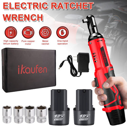 Chave Elétrica Sem Fio 12V, Chave de Catraca 3/8 Polegadas, Ferramenta de Reparo Automotivo para Remover Parafusos e Porcas, Chave de Ângulo Reto
