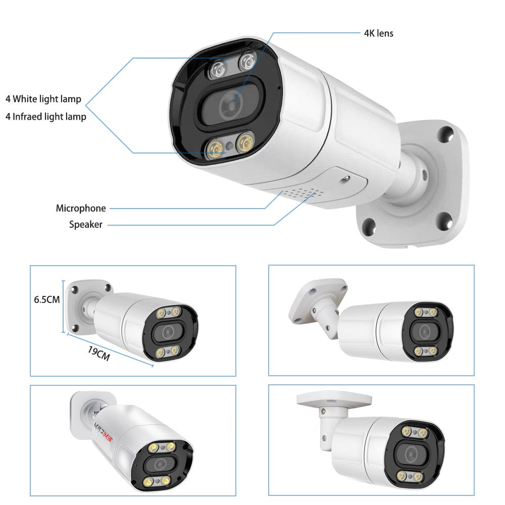 4K 8MP H.265 IP Camera POE Security Surveillance Camera Metal ONVIF Two Way Audio Double Light Color Night Waterproof CCTV Video