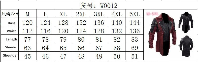 Fashion Black Pu Leather Trench Coat Men Winter Gothic Steampunk Leather Motorcycle Jacket Male Outwear EU Size XXXXXL