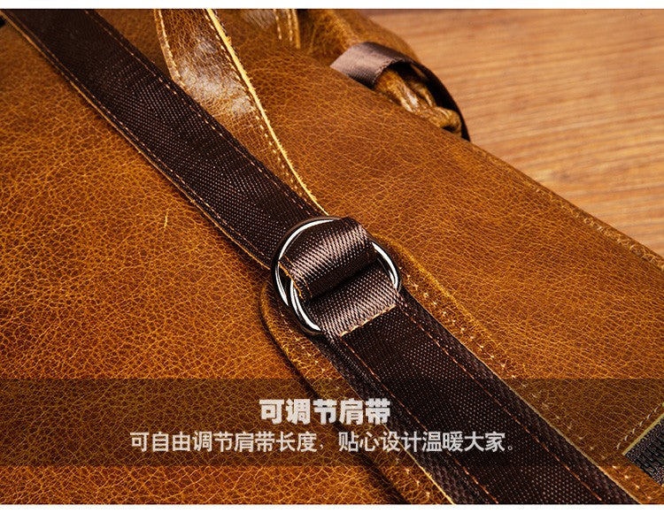 Retro cowhide backpack men and women trend outdoor travel bag leather business computer backpack large capacity