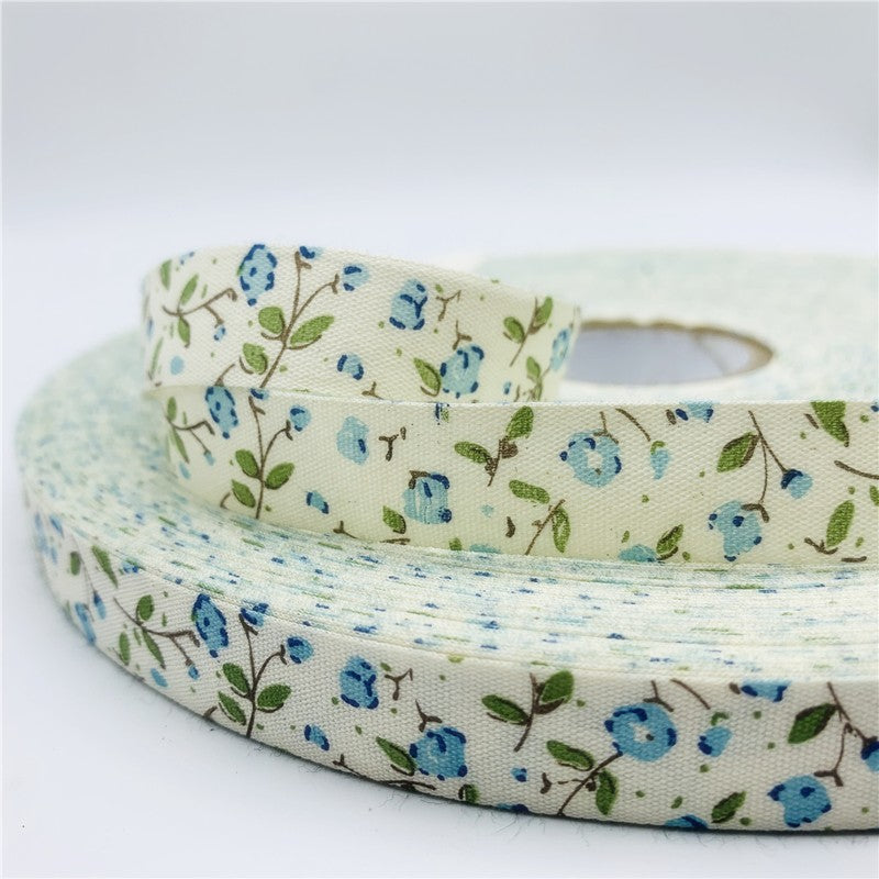 5yards/Lot 15mm Printed Flower Cotton Ribbon Handmade Design For Christmas Decoration DIY Apparel Sewing Fabric