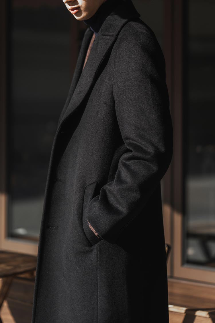 Mauroicardi Autumn Winter Long Warm Black Trench Coat Men Single Breasted Luxury Wool Blends Overcoat 2022 High Quality Clothing