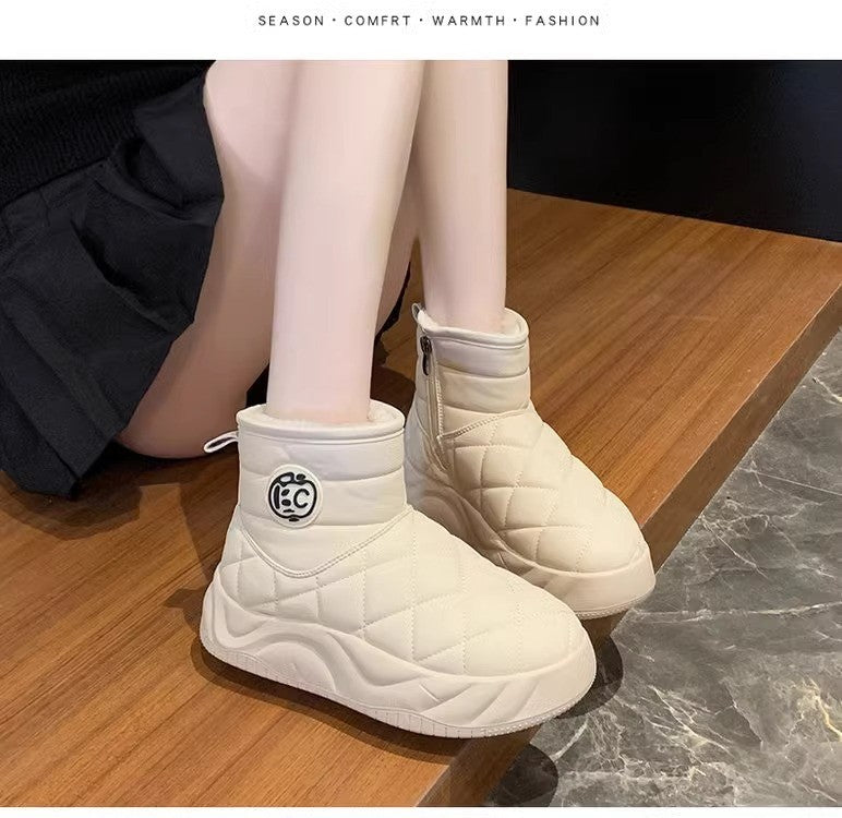 Thick-soled plush loafers, waterproof and warm snow boots for women, new winter fashion cotton shoes, Korean-style short boots