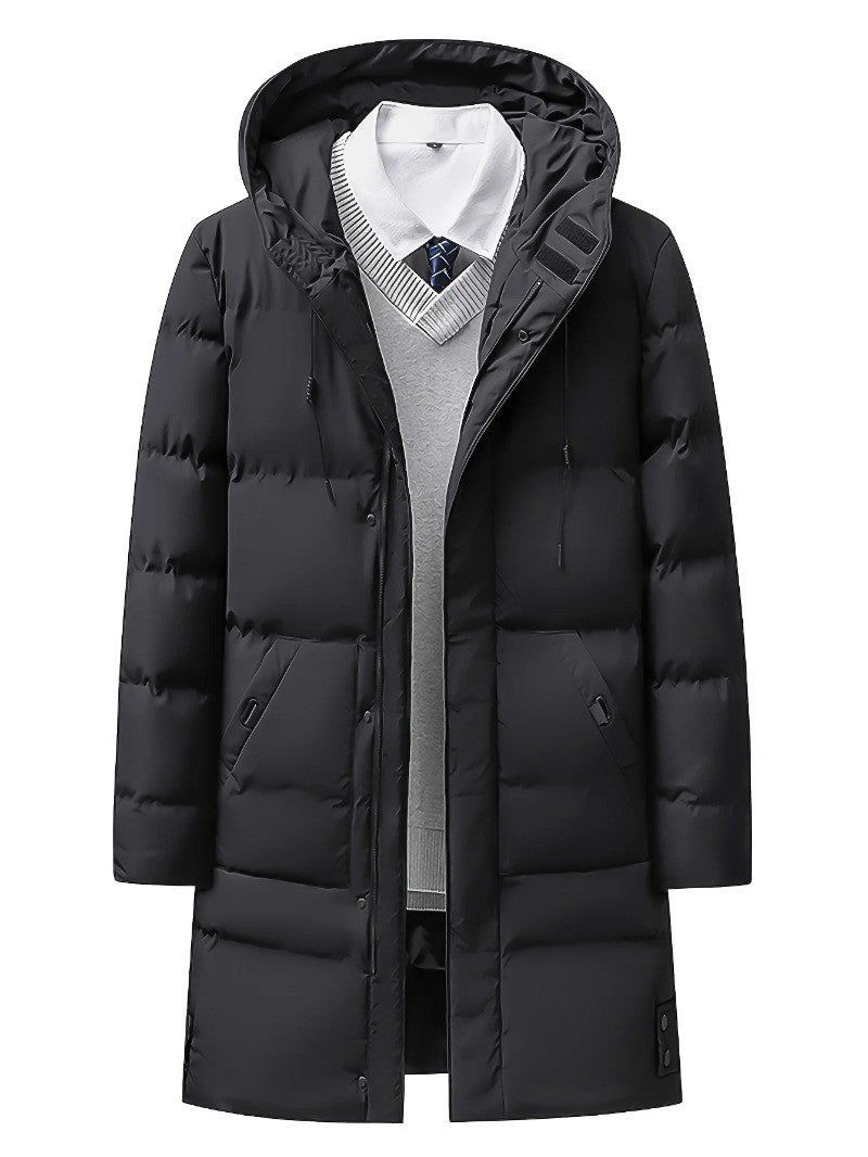 Casaco Masculino Pesado de Inverno Corta-Vento para Frio com Zíper Completo, Capuz Longo e Bolsos Frontais Grandes