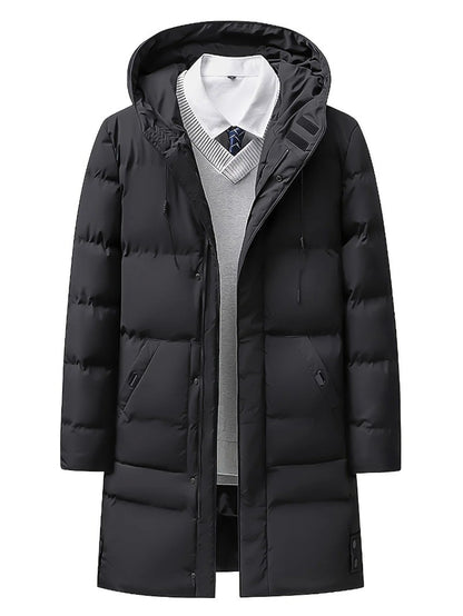 Casaco Masculino Pesado de Inverno Corta-Vento para Frio com Zíper Completo, Capuz Longo e Bolsos Frontais Grandes