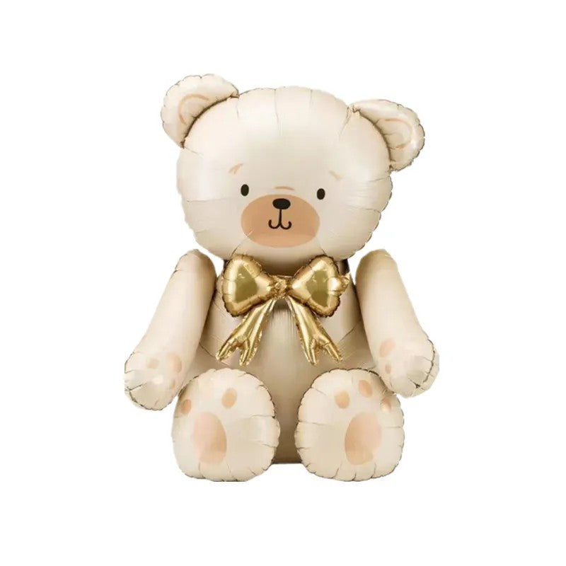 Cartoon 3D Matte Seated Bear Aluminum Foil Balloon with Button Bow Baby Shower Birthday Wedding Party Decorations Kids Gift Toys