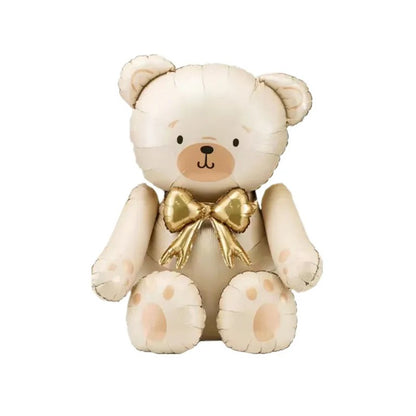 Cartoon 3D Matte Seated Bear Aluminum Foil Balloon with Button Bow Baby Shower Birthday Wedding Party Decorations Kids Gift Toys