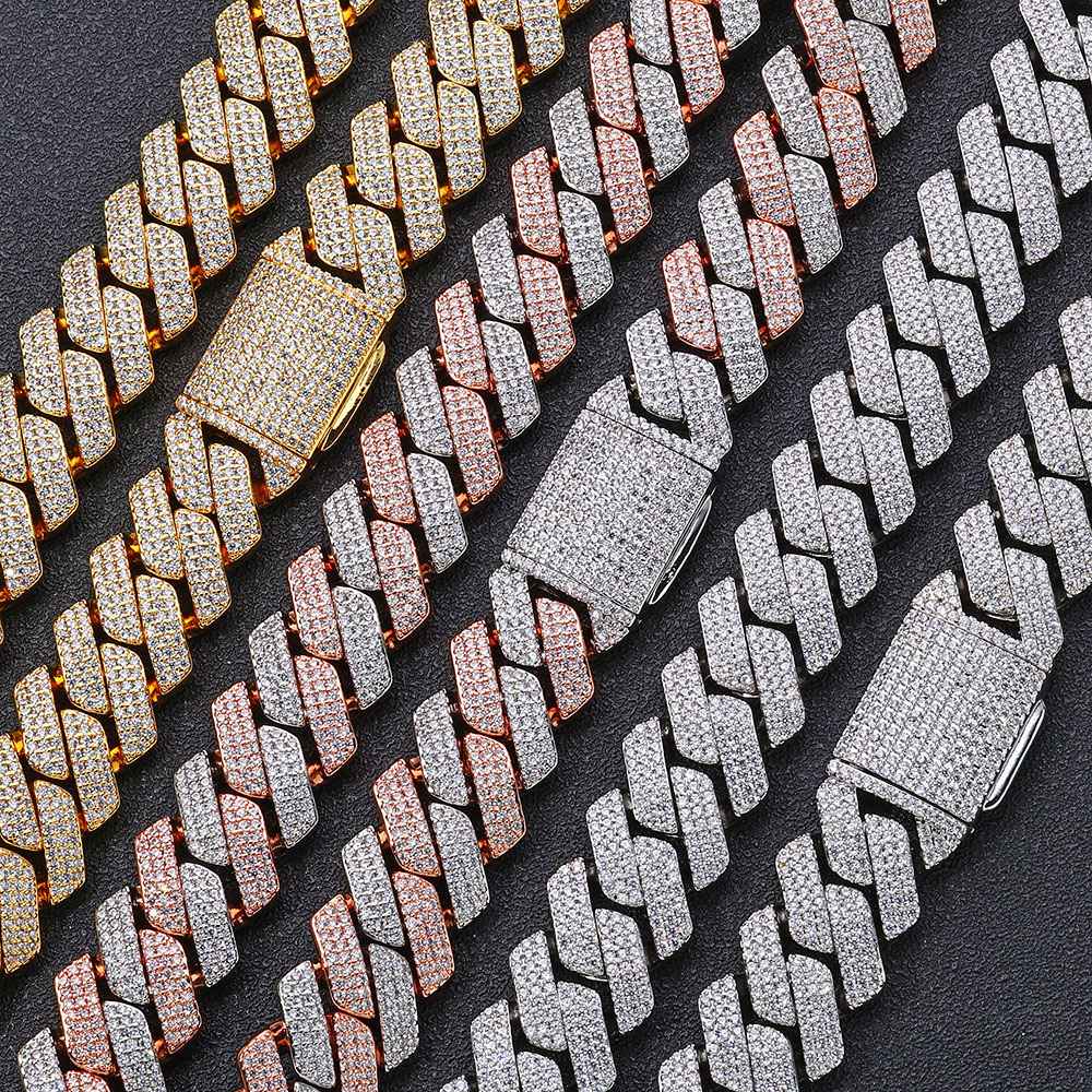 NUOYA High-Quality Hip-Hop Jewelry 20mm Jewelry Ice Necklace Diamond Three Rows Of Zircon Thick Cuban Chain Men's Necklace
