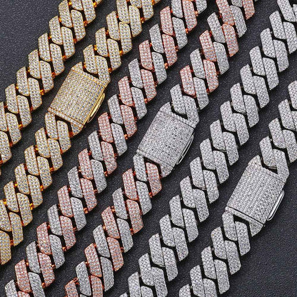 NUOYA High-Quality Hip-Hop Jewelry 20mm Jewelry Ice Necklace Diamond Three Rows Of Zircon Thick Cuban Chain Men's Necklace