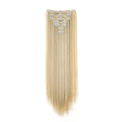 Aplique de Cabelo Sintético Liso Longo 24 Polegadas 7 Peças/Conjunto 16 Clipes Penteado Preto Loiro Extensões de Cabelo