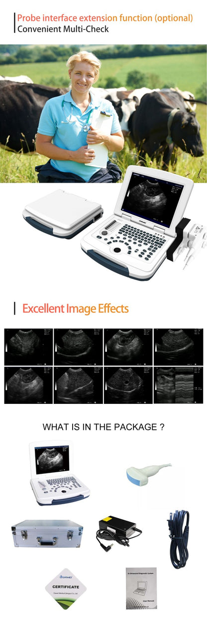 Máquina de Ultrassom Veterinário Portátil com Sondas (B, BB, 4B, B+M, M) para Hospital Veterinário, Casa, Fazenda