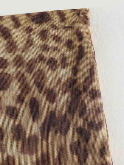 Women Leopard Tulle Midi Skirt 2024 Summer Fashion High Waist Elasticated Waistb
