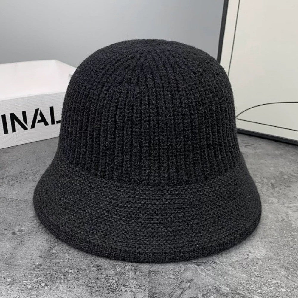 Fashion Autumn Winter Bucket Hat Warm Short Brim Fishing Cap Knitted Face Slimming Fleece Round Top Hat Travel