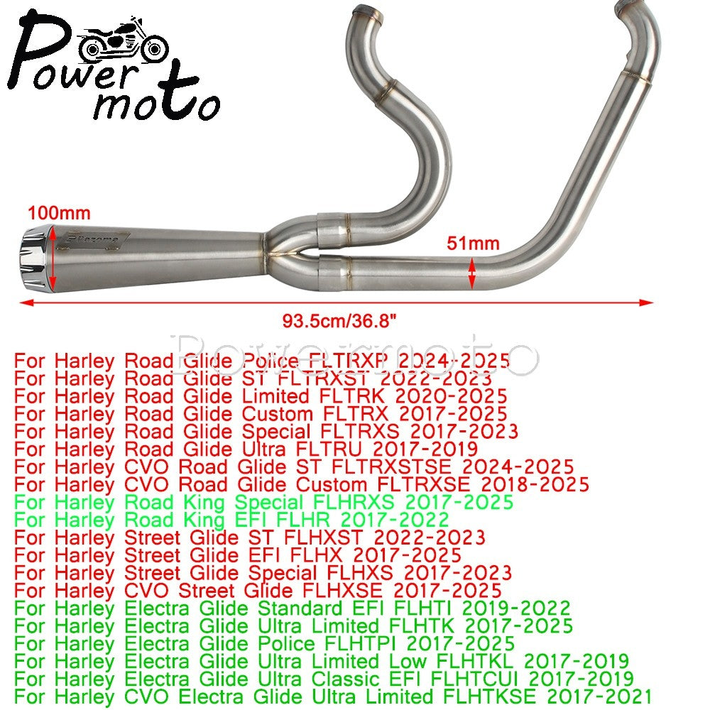2-into-1 Full Systems Exhaust Motorcycle Complete Muffler For Harley  M8 Touring Road Glide CVO Street Electra Glide Road King