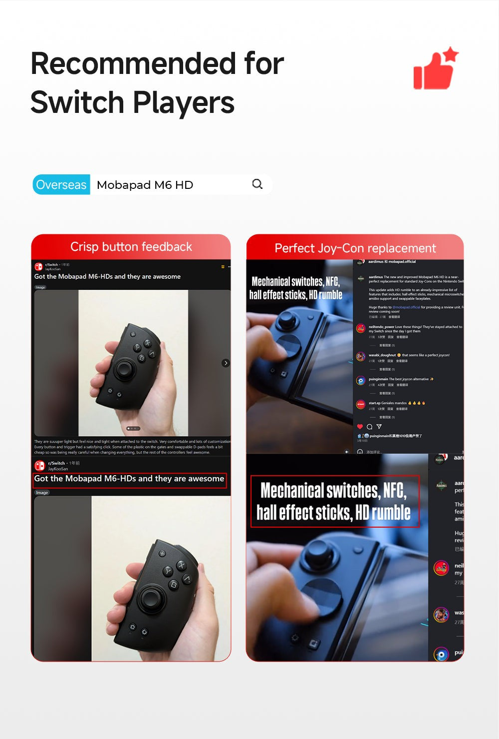 MOBAPAD M6 Gemini Bluetooth Wireless Gaming Controller with Sensing Joystick Gamepad for Nintendo Switch / Switch OLED