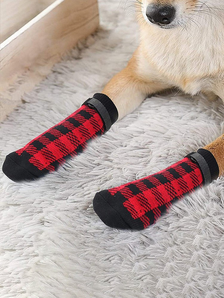 Conjunto de 4 Peças de Meias para Pets, Capa de Pata para Cães e Gatos, Meias Antiderrapantes e Impermeáveis para Uso Externo, Sapatos para Cães Grandes e Pequenos