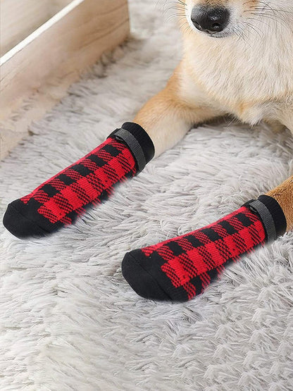 Conjunto de 4 Peças de Meias para Pets, Capa de Pata para Cães e Gatos, Meias Antiderrapantes e Impermeáveis para Uso Externo, Sapatos para Cães Grandes e Pequenos