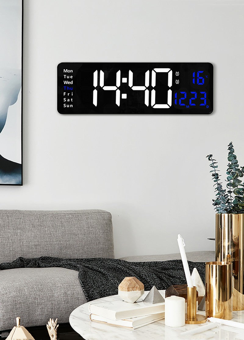 Large Digital Wall Clock Temp Date Week Display Remote Control Power Off Memory Table Clock Wall-mounted Dual Alarms LED Clocks