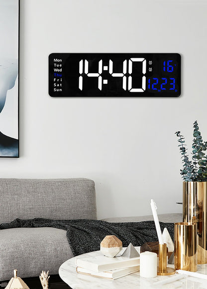 Large Digital Wall Clock Temp Date Week Display Remote Control Power Off Memory Table Clock Wall-mounted Dual Alarms LED Clocks