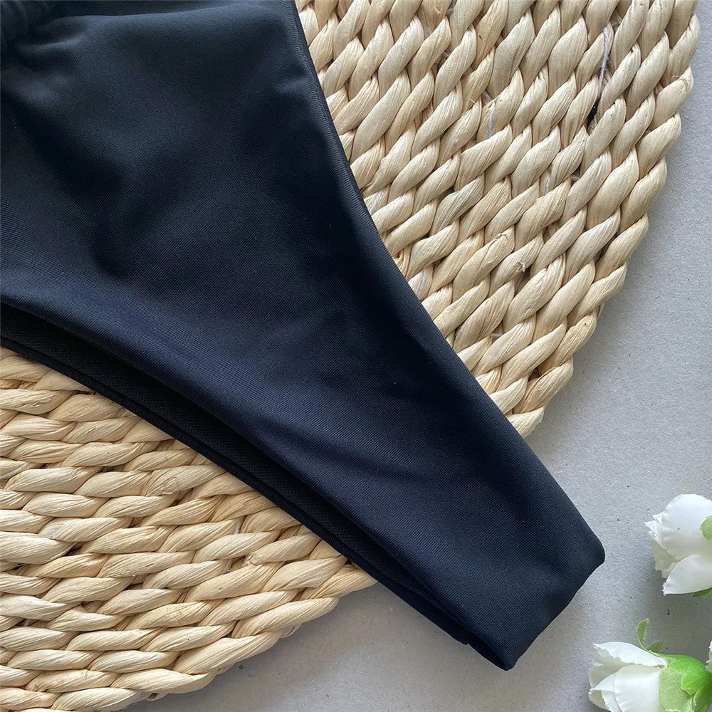 Solid Pink Bandeau Micro Bikini Thong Metal Ring Sexy Swimsuit Women Holiday Ladies Swimwear High Cut Bathing Suit Bikinis Sets