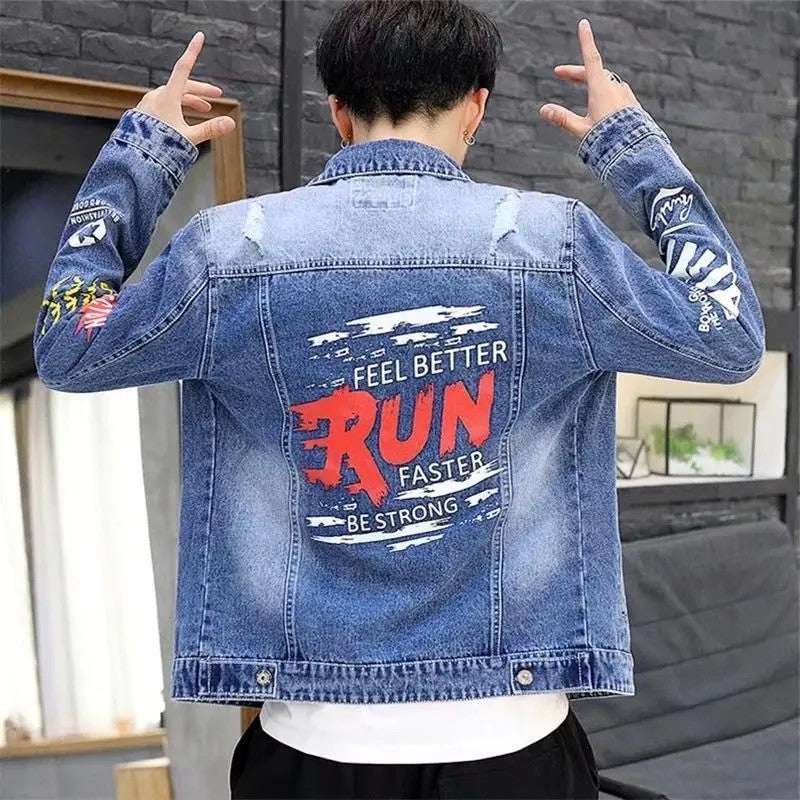 Blue Male Jean Coats Button Pocket Men's Denim Jacket Autumn Cowboy G Winter Oversize Branded Size L Outwear Clothing New in Y2k
