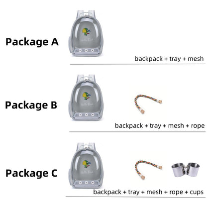 Mochila para Transporte de Pássaros com Poleiro de Corda e Bandeja para Papagaio Periquito Arara Calopsita Gaiola Acrílica para Animais de Estimação Bolsa para Pássaros