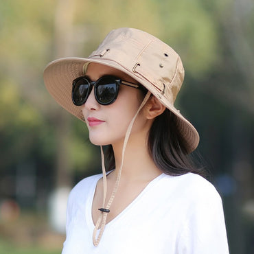 RICYGVM Women Big Brim Fisherman Hat Outdoor Mountaineering UV Protection Sun Visors Unisex Fashion Solid Color Basin Cap ????a