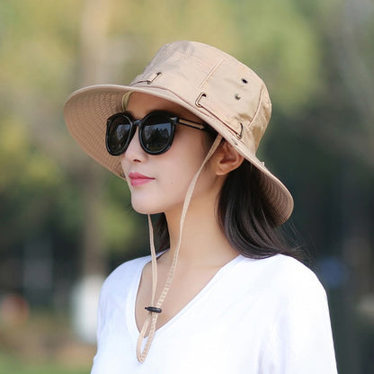 RICYGVM Women Big Brim Fisherman Hat Outdoor Mountaineering UV Protection Sun Visors Unisex Fashion Solid Color Basin Cap ????a