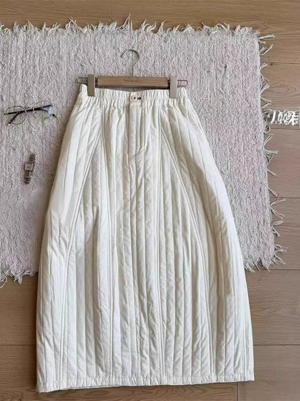 Thiened Cotton f Skirt Women's Retro Artistic Simple Match Mid-Length Cotton Skirts Commute Sle  And Pear Body pes