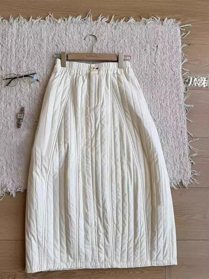Thiened Cotton f Skirt Women's Retro Artistic Simple Match Mid-Length Cotton Skirts Commute Sle  And Pear Body pes