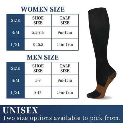 6 pairs copper fiber compression socks for men and women for running and traveling for nurses and pregnant women mid-calf design