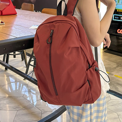Korean Style Simple Solid Color Zipper Computer Backpack, School and Commuting Backpack