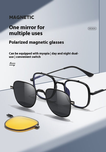 COHK Metal 3 In 1 New Style Folding Magnet Clip On Glasses Frame Trend Polarized Sunglasses Men Optical Computer Eyewear UV400