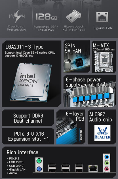 MACHINIST X99 Motherboard Kit Set With Intel LGA2011-3 Xeon E5 2696 V3 CPU DDR3 16GB 2400MHz ECC RAM NVME M.2 SATA White PR8-H