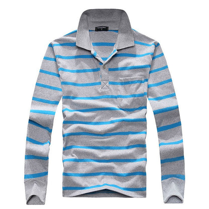 Cotton Polos Men Long Sleeve Mens Polo Shirt Spring Autumn Striped Male Polo Dress Classic Business 2018 Father Gift Drop Ship