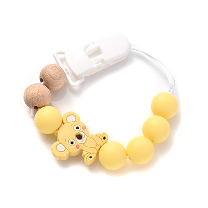 Baby Pacifier Clips Holder Silicone Cartoon Animal Teething Chain Wood Teether For Baby Pacifier Chain Nursing Chew Toys Gift