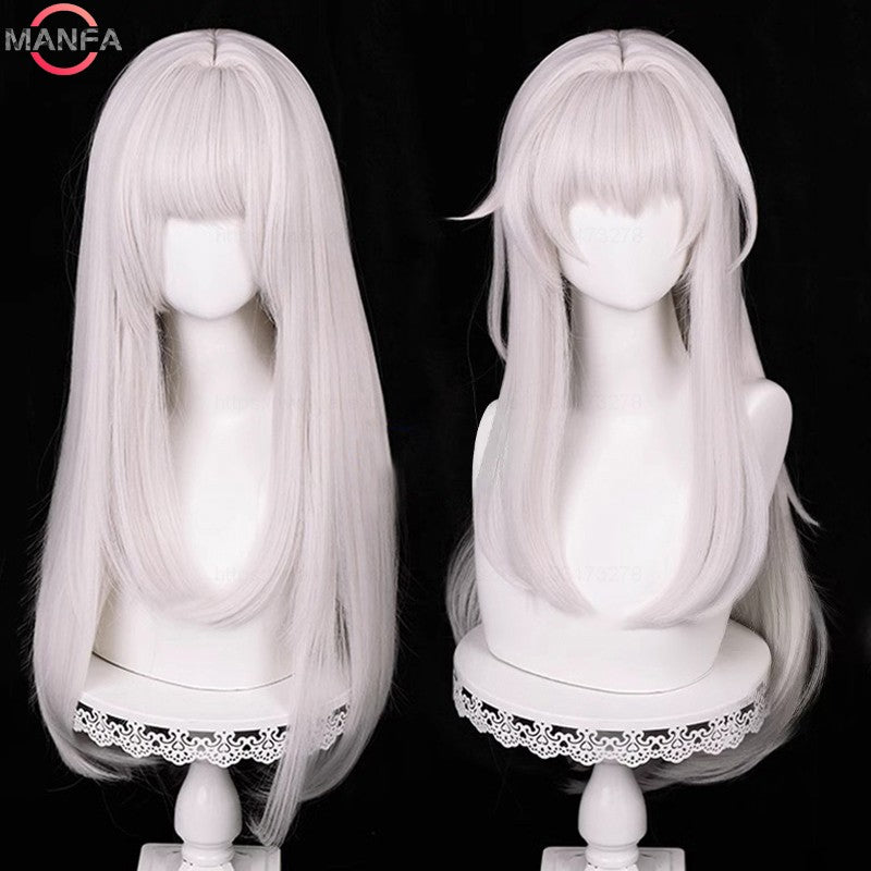 Peruca Cosplay HSR Clara 75cm Cabelo Liso Longo Prata Rosa Perucas Sintéticas Resistentes ao Calor Perucas de Festa de Halloween