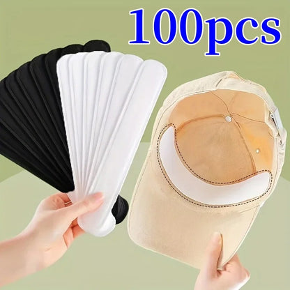 10/100pcs Hat Sweat Absorber Stickers Women Men Cotton Anti-dirt Sports Belt Cap Rim Invisible White Tape Hat Reducer Liner Pad