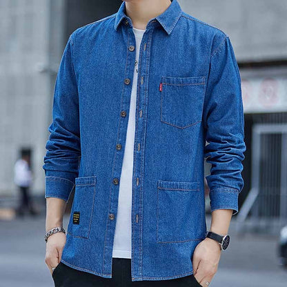High Quality Cotton Denim Shirt Mens High Street Long Sleeve Cowboy Shirts for Men Autumn Casual Slim Fit Mens Design Clothing