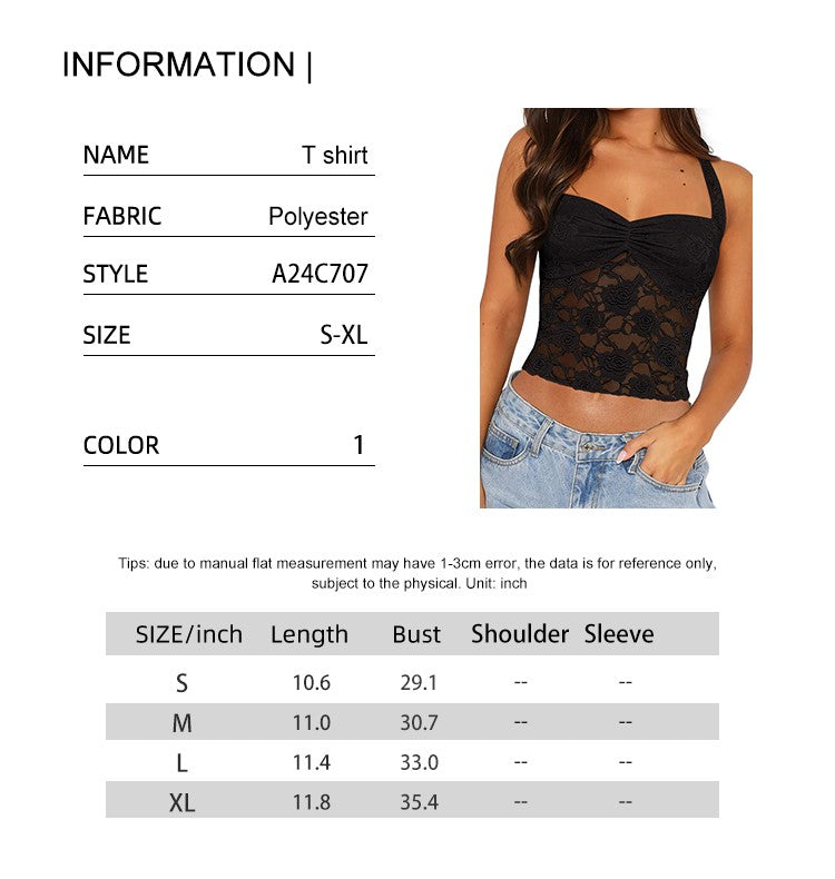 2025 Spring and Summer New Women's Y2K Style Sleeveless Sexy Slim Lace T-shirt Lace Tie Solid Color Vest Top