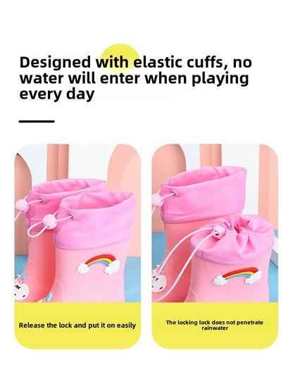 Children's Fleece-Lined Non-Slip Rain Boots For Boys And Girls Cartoon Cute Princess Style Anti-Slip Four Seasons Kids Shoes