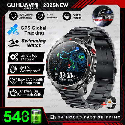 2025 Novo Smartwatch Profissional GPS Esportivo ao Ar Livre Corrida Rastreamento GPS Natação Bússola Altímetro 3ATM Pulseiras Esportivas Masculino