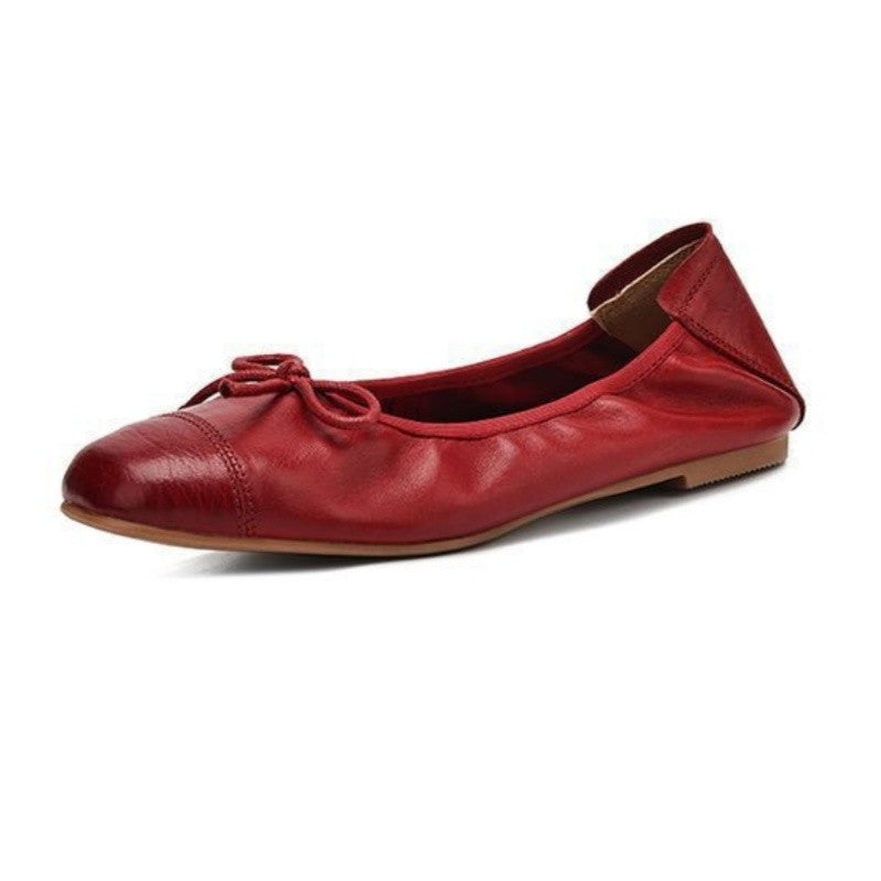 Mary Jane Women Loafers Hand Stitch Casual Streetwear Ballet Flats Soft Sole Solid Color Women Shoes Comfy Round Head Bow Shoes