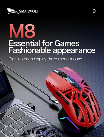 SMAILWOLF M8 Triple-Mode Wireless Mouse Connectivity for PC&Laptop 12000 DPI RGB Gaming Mouse with Magnetic Charging