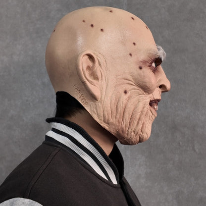 Realistic Wrinkled Old Man Horror Mask Scary Bald Head Halloween Costume Cosplay Prop Haunted House Party Accessory