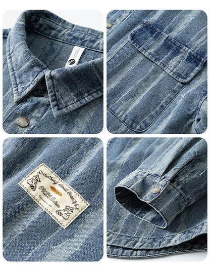 2025 Spring and autumn new fashion men retro denim cargo shirt casual simple shirt blouse