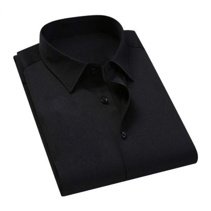 Men Business Shirt Men Shirt High Elasticity Men's Formal Shirt with Turn-down Collar Solid Color for Business for Soft