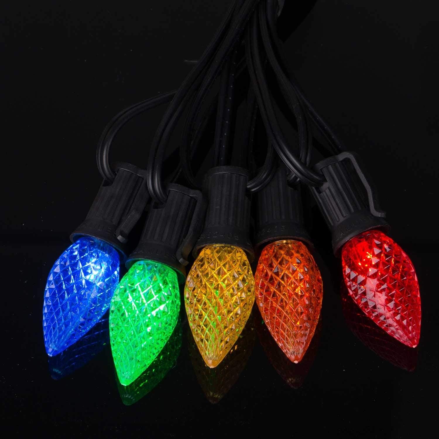 50FT C7 Shatterproof String Lights RGB Dimmable Faceted Strawberry Led Bulbs Connectable Outdoor Fairy Light Party Holiday Decor