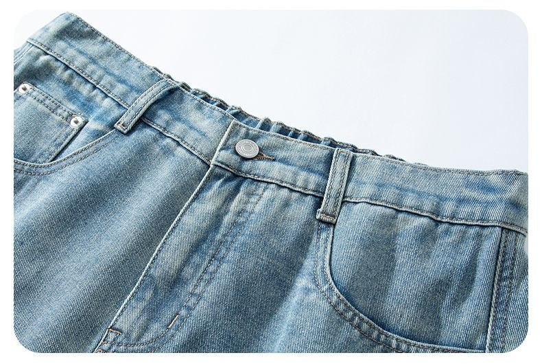 Summer New Baggy Denim Shorts Fashion Casual Straight Harajuku Jeans Male Vintage Wash Drawstring Short Pants Streetwear
