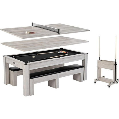 7ft 3-in-1 Pool Table with Drop Pockets, Convertible Dining Top & Table Tennis, Includes Game Accessories